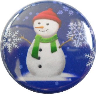 Schneemann Button, blau mit weißen Schneeflocken